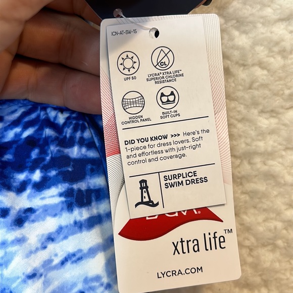 NWT Lands End Womens Deep Sea Navy Tie Dye Palm Sweetheart Swim Dress SIZE 18W - Picture 5 of 12